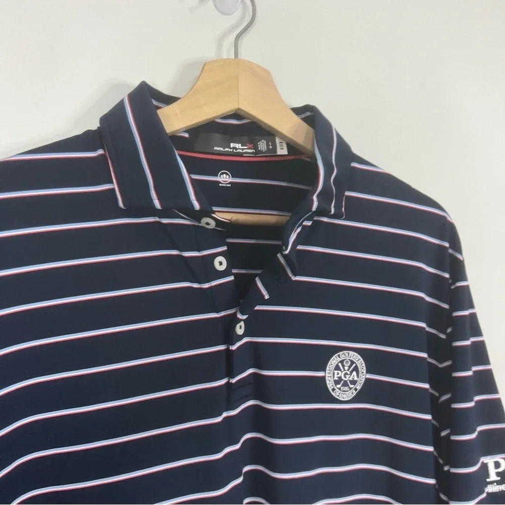 Ralph Lauren RLX Navy/Red/White Striped  Golf Polo Large